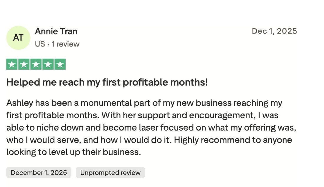 Trustpilot review: Annie Tran — Helped me reach my first profitable months