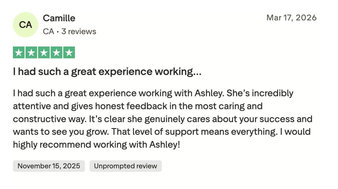 Trustpilot review: Camille — I had such a great experience working with Ashley