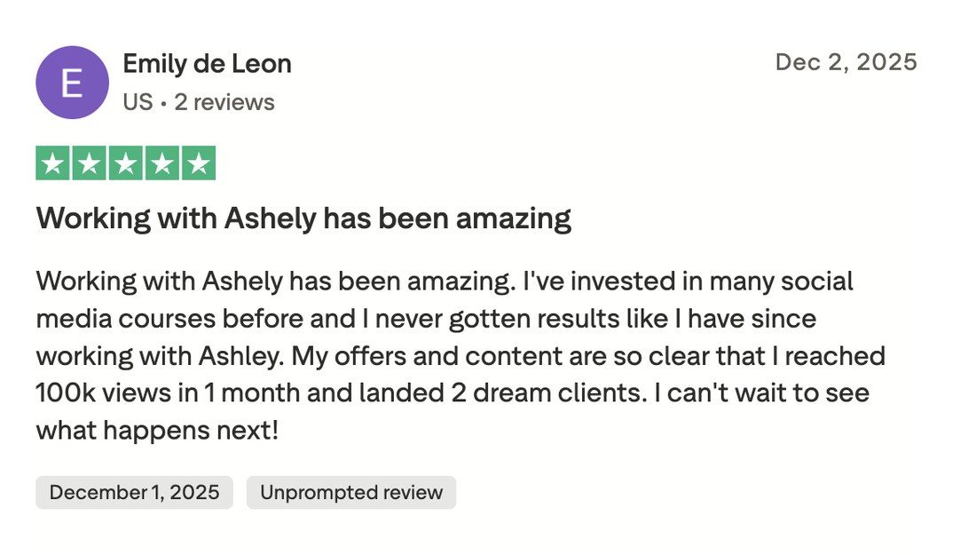 Trustpilot review: Emily de Leon — Working with Ashley has been amazing