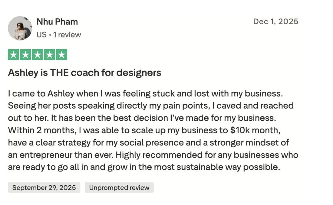 Trustpilot review: Nhu Pham — Ashley is THE coach for designers