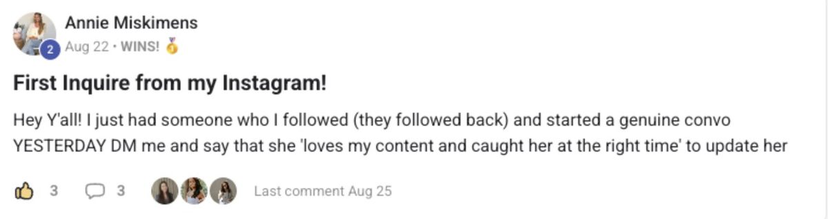 Annie M. — first inquiry from Instagram