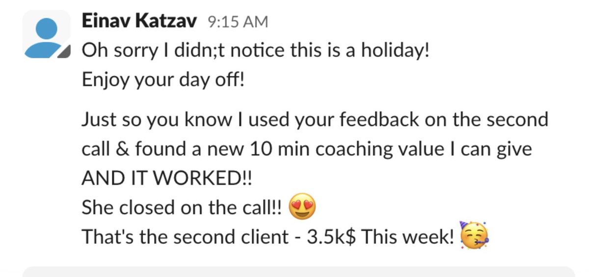 Einav — second client, $3.5K this week
