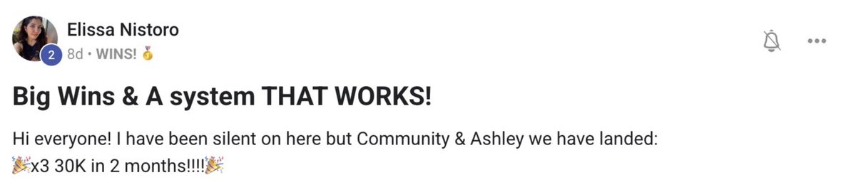 Elissa — three $30K projects in 2 months