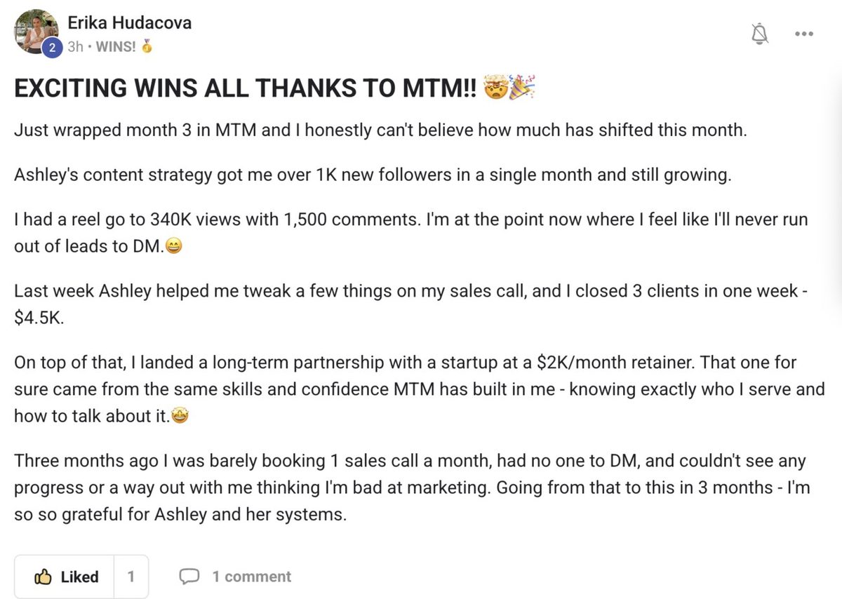 Erika — month 3 wins