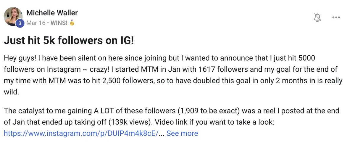 Shelley — hit 5K followers on Instagram, doubling her goal in 2 months